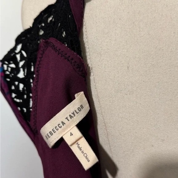 REBECCA TAYLOR Purple Floral Lace Midi Dress Size 4 - Picture 11 of 11